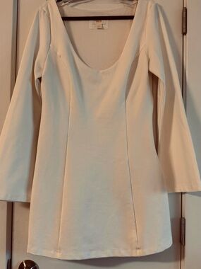 Anthropologie Scoop Neck Long Sleeve Dress - White